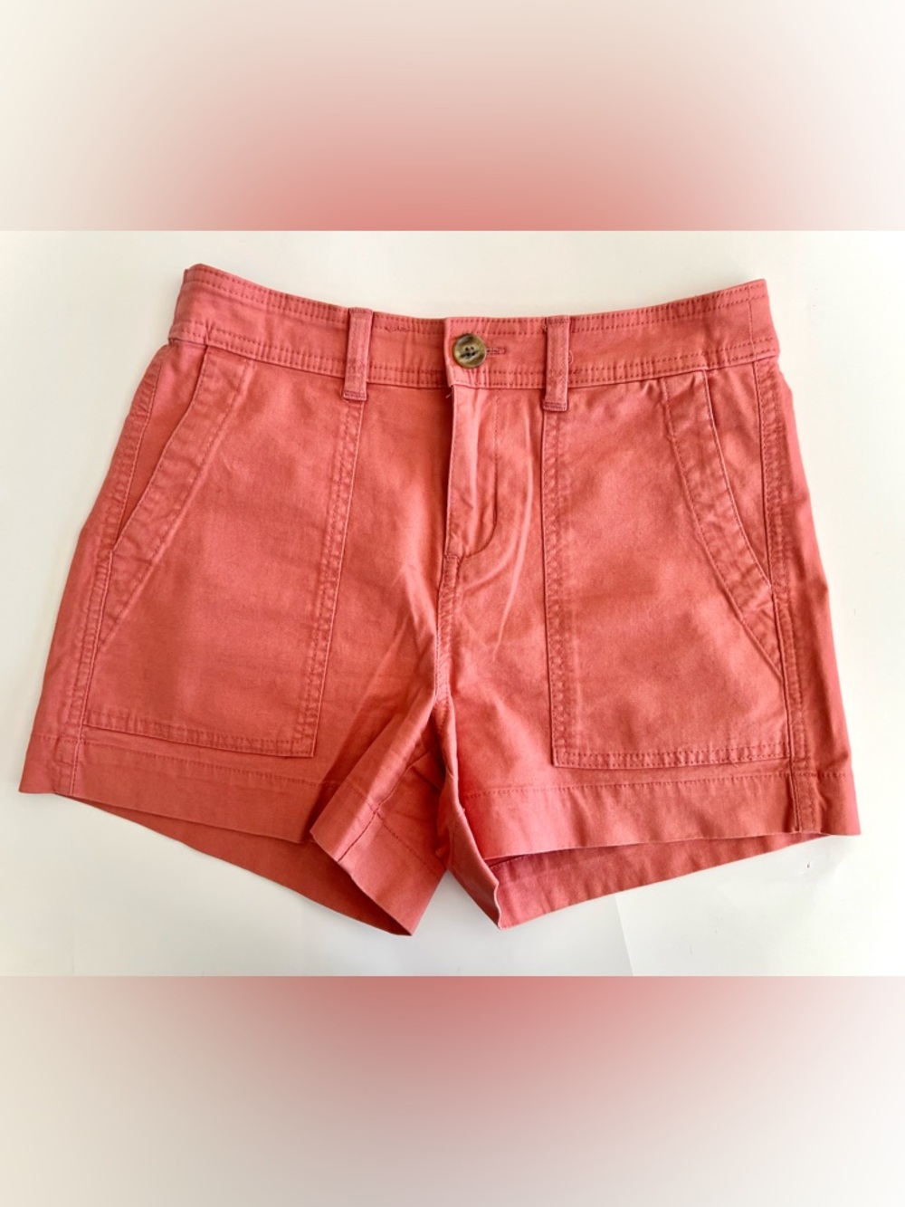 A New Day -Mid Rise Utility Canvas  Shorts, Slash & Flap Pockets, pink, coral 2